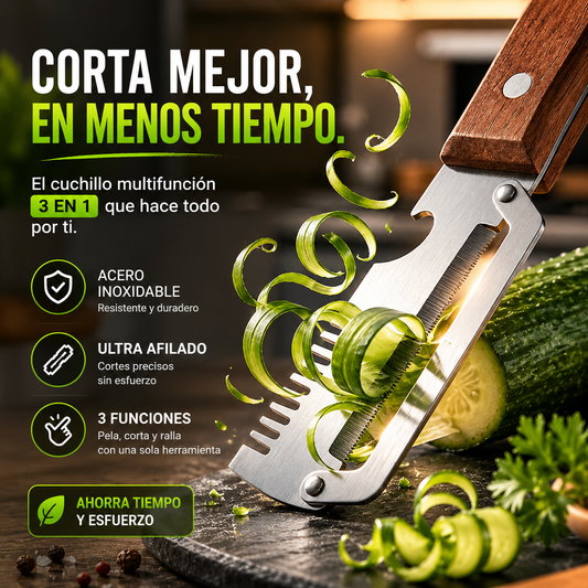 2X1! Cuchillo Multifunción 3 en 1™ - Pela, corta y ahorra tiempo en cada comida