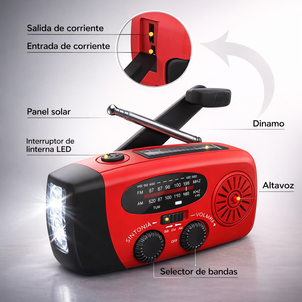 Radio de Emergencia Solar Portátil™ Prepárate para cualquier apagón