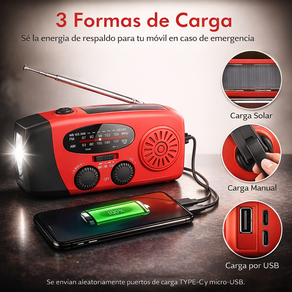 Radio de Emergencia Solar Portátil™ Prepárate para cualquier apagón