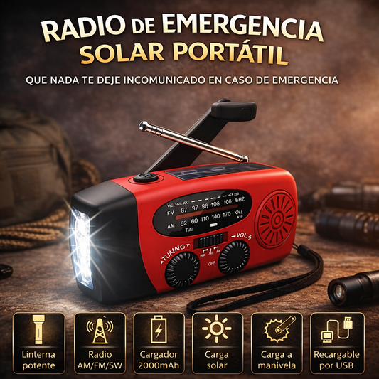 Radio de Emergencia Solar Portátil™ Prepárate para cualquier apagón