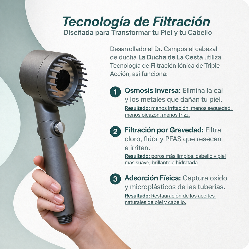 Cabezal De Ducha Con Filtro Antical y Anticloro™ Salva tu Piel, tu Pelo y tu Salud✨