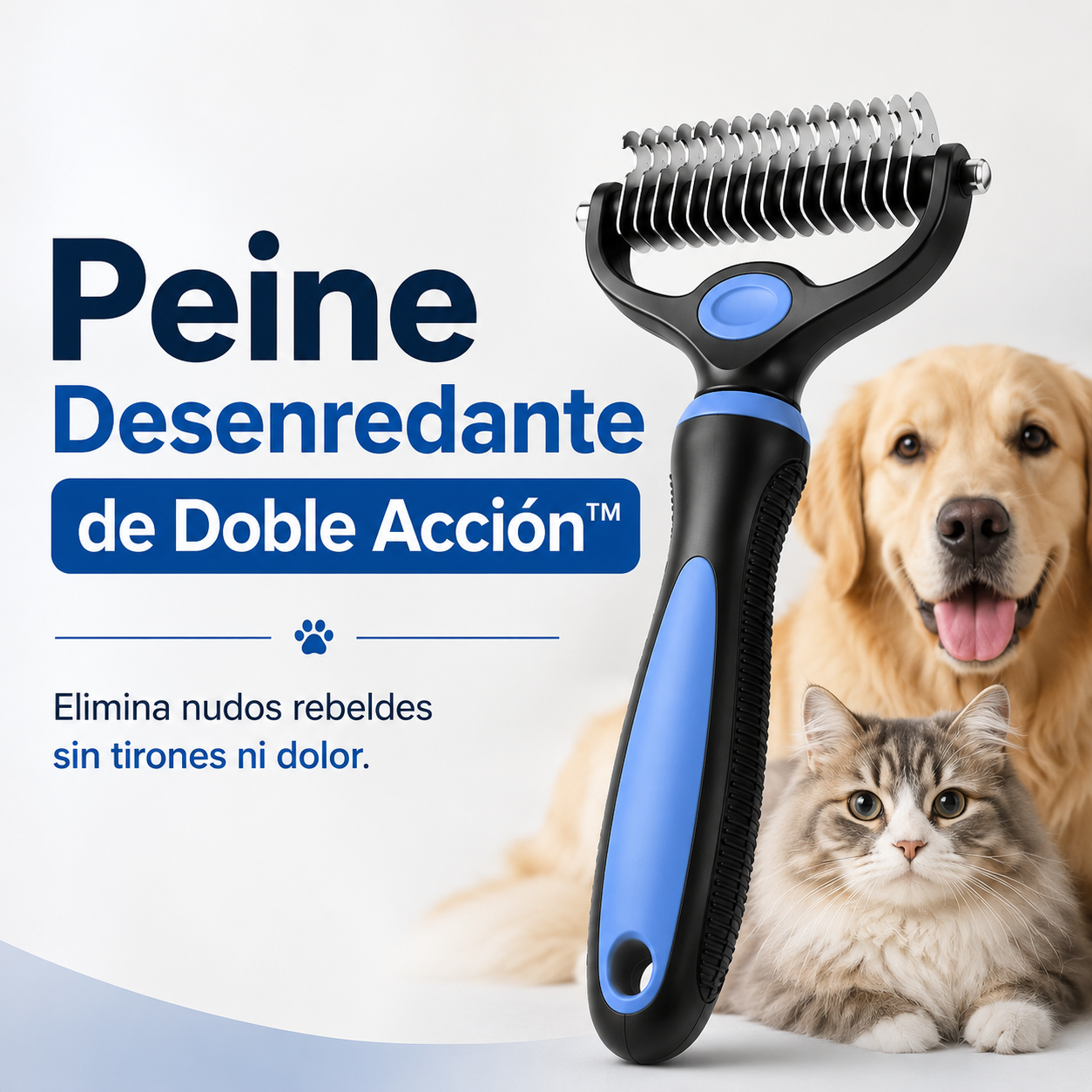 Peine Desenredante de Doble Acción™ – Elimina nudos rebeldes sin tirones ni dolor.