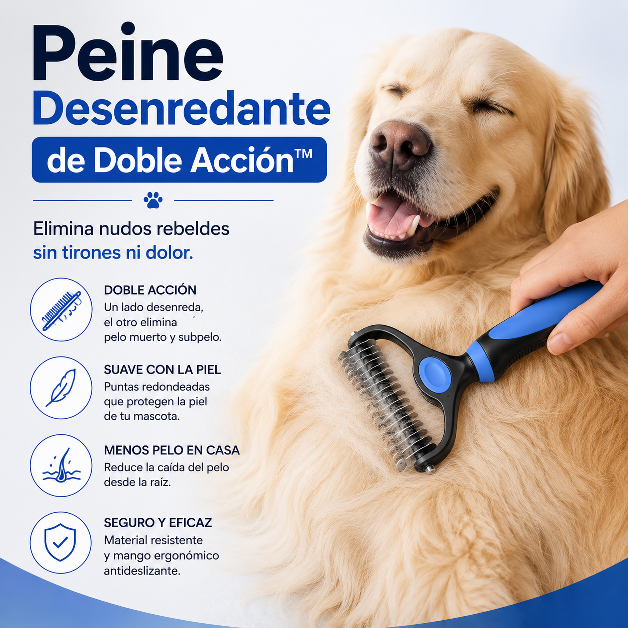 Peine Desenredante de Doble Acción™ – Elimina nudos rebeldes sin tirones ni dolor.