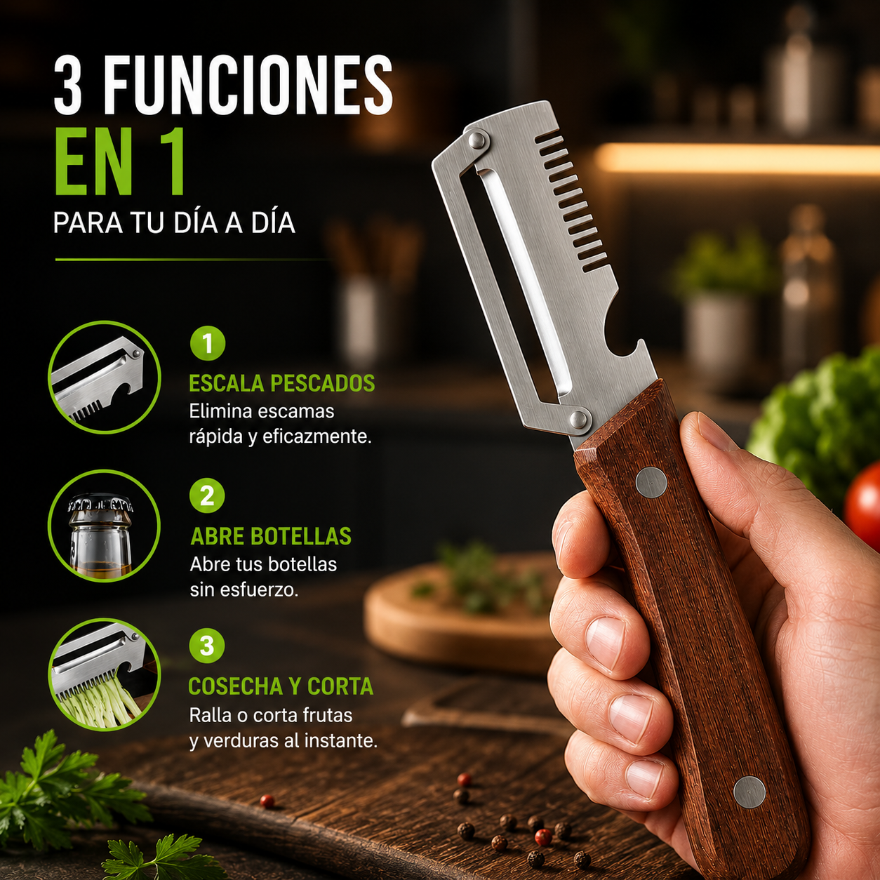 2X1! Cuchillo Multifunción 3 en 1™ - Pela, corta y ahorra tiempo en cada comida