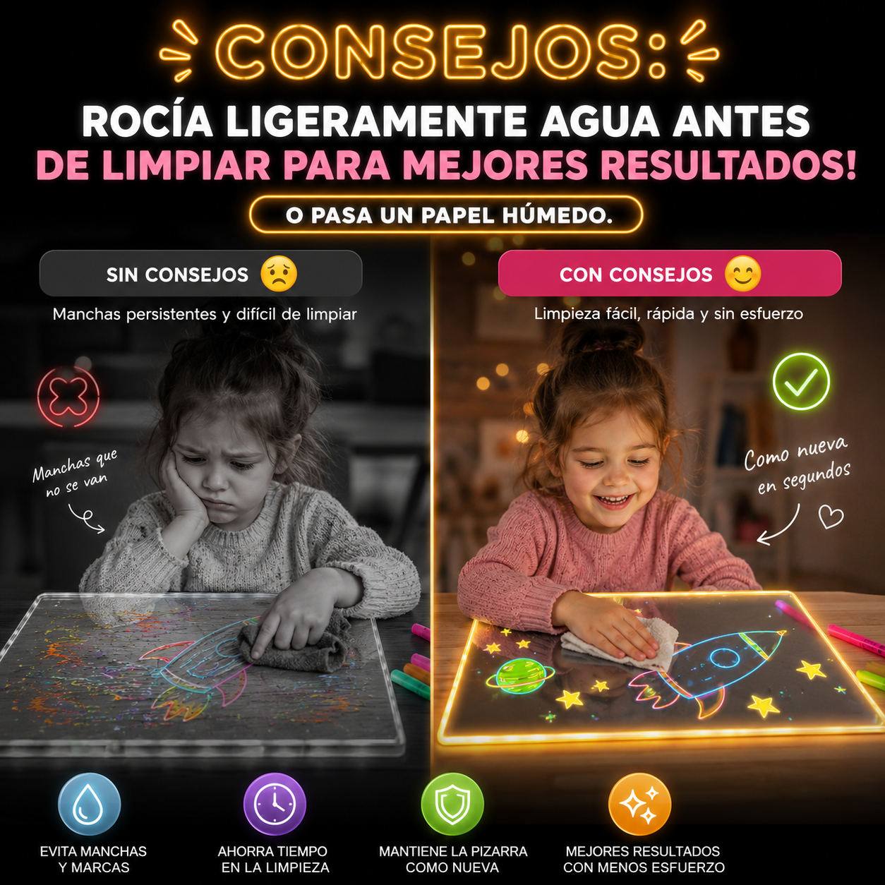 Pizarra Colores LED - Haz Brillar la Imaginación de los peques✨