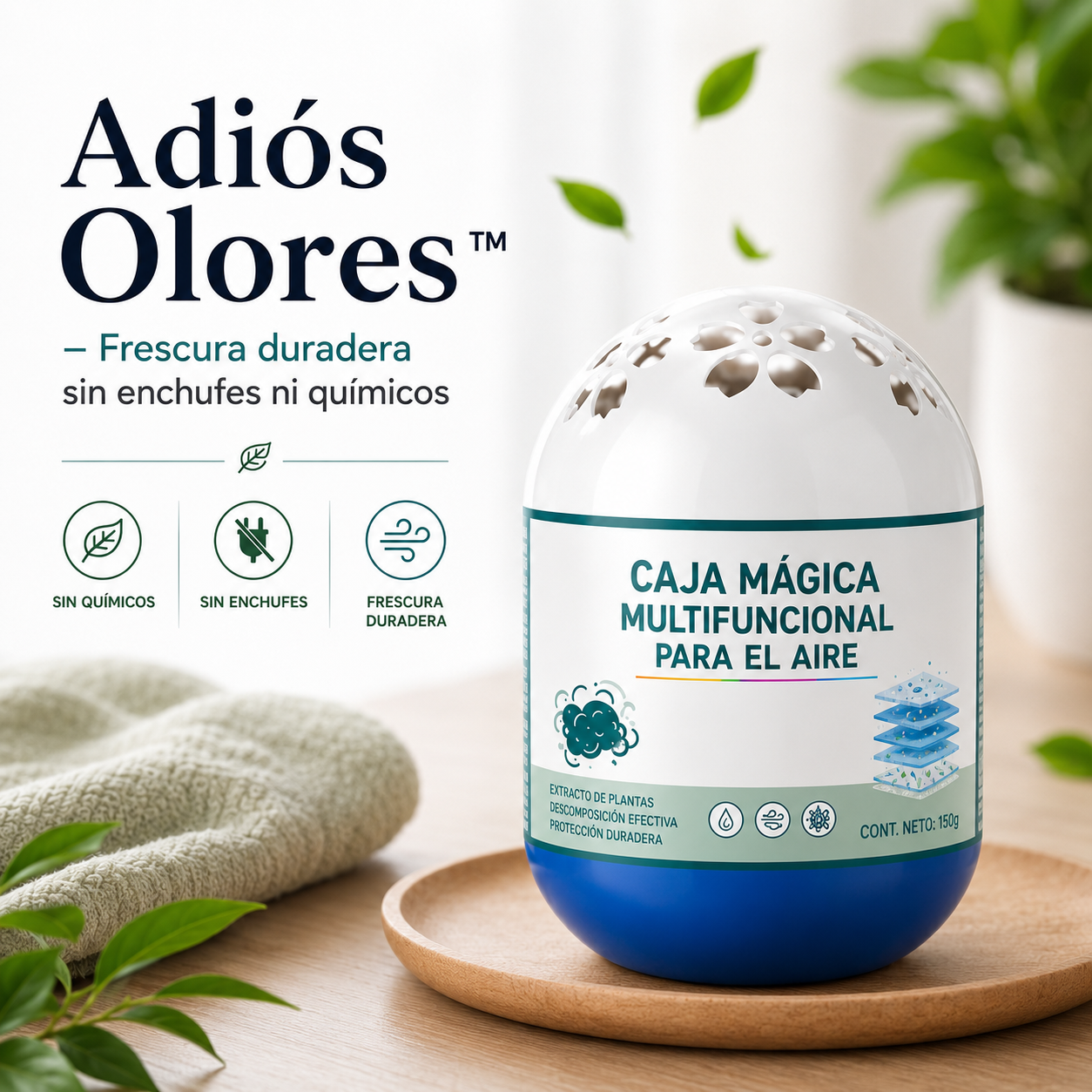 Adiós Olores™ – Frescura duradera sin enchufes ni químicos